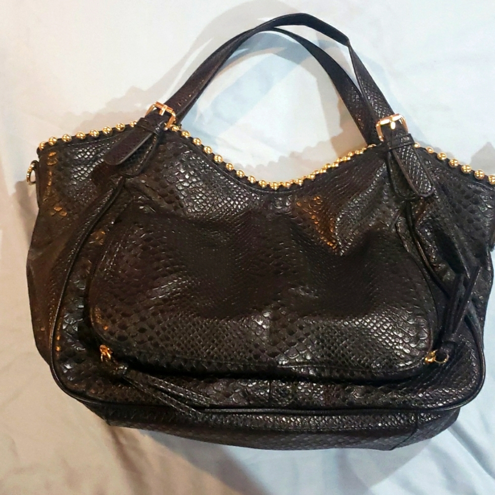 Big Buddha Black handbag. 16×10 Black with gold studded details. Faux leather